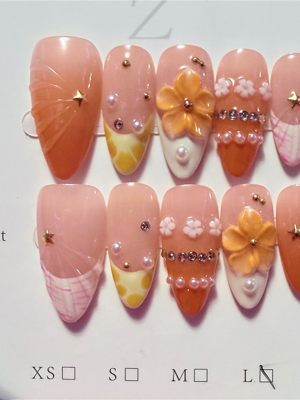 3D Floral Peach Pink Press-On Nails Set - Elegant Women Makeup Nail Art